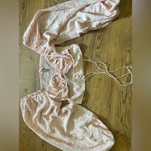 Vrg grl twist crop top tie 2 button shirred bustier abstract poplin puff balloon - Picture 8 of 11